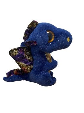 TY Beanie Saffire the Dragon Blue with Gold 6”
